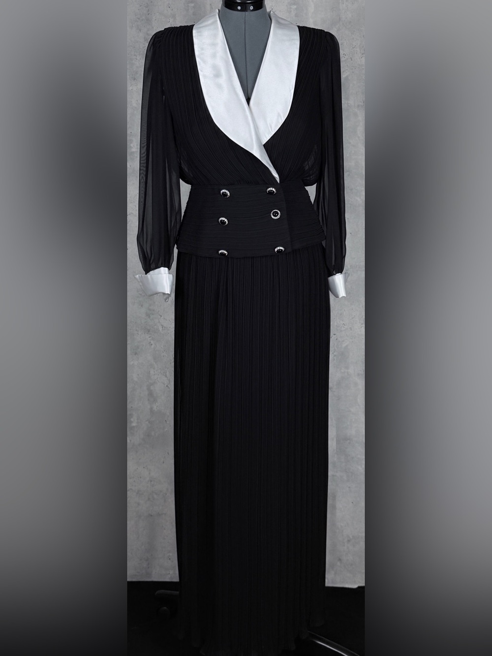 Vintage Miss Elliette Tuxedo Gown 2 Pc Set Plissee Accordion Pleat 1980s Size 6